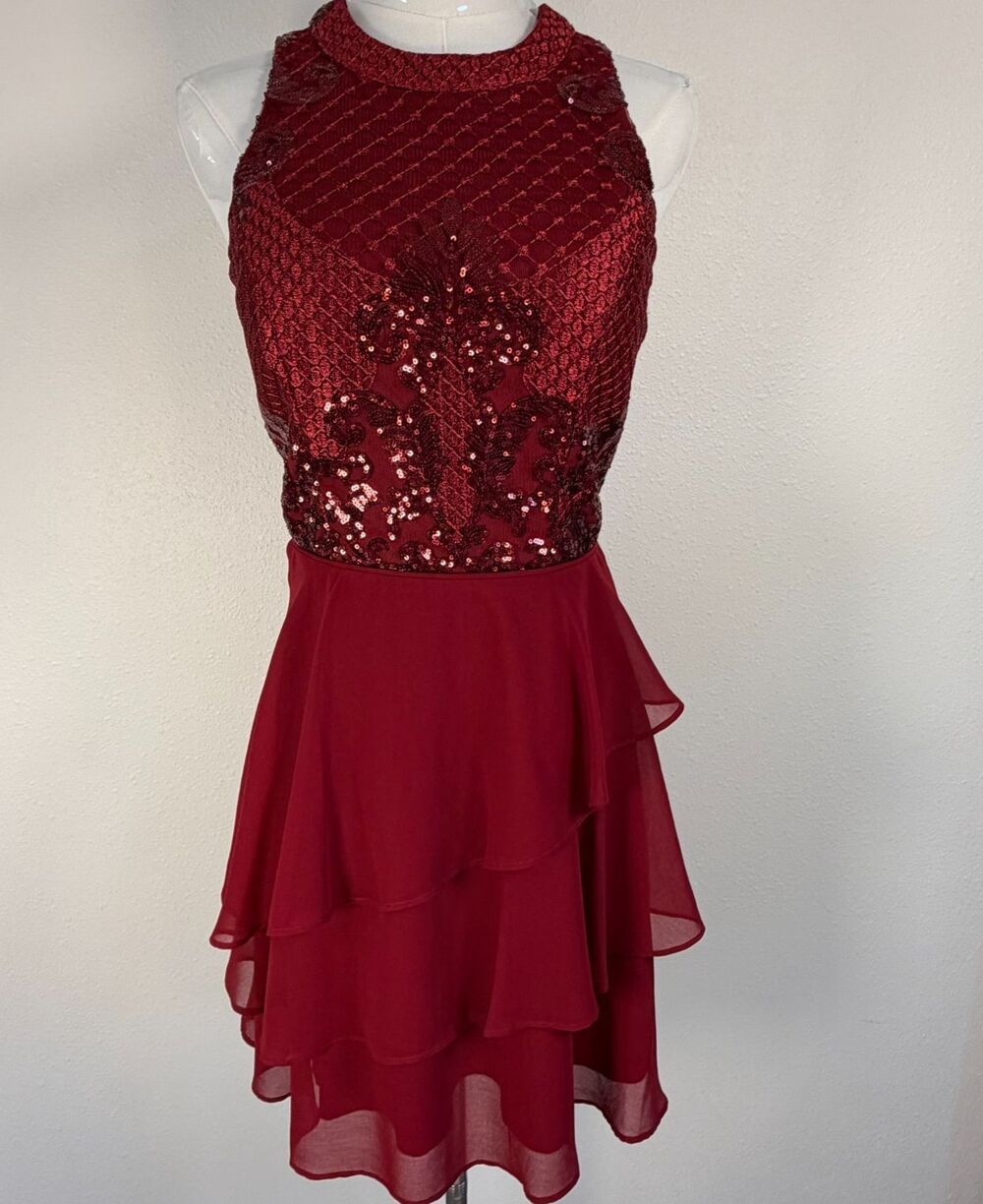 City Studio Cocktail Dress Women Sleeveless Sequin Lace Red Size 5